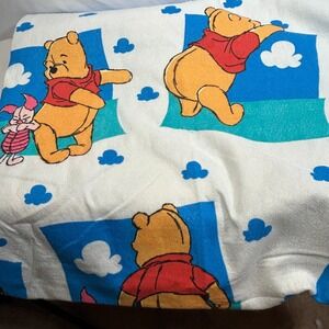 Vintage 90s Winnie The Pooh Piglet Comforter Blanket Clouds Satin Trim -Large Sz